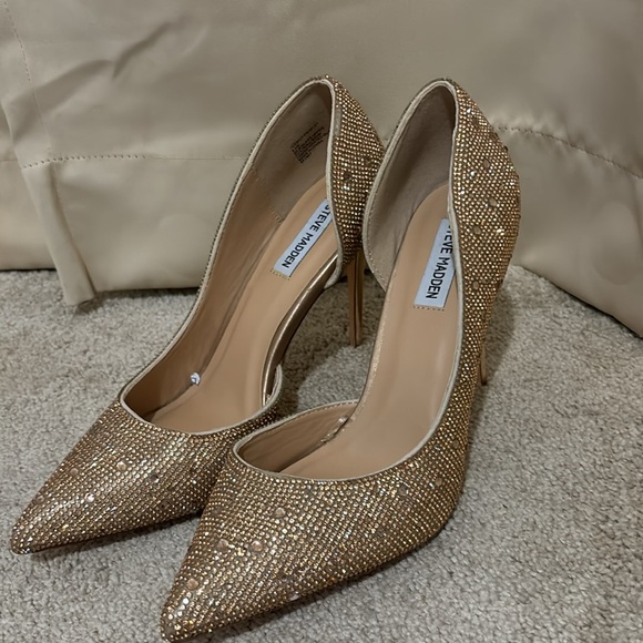 NWT steve madden rose gold rhinestone studded heels - Picture 2 of 7